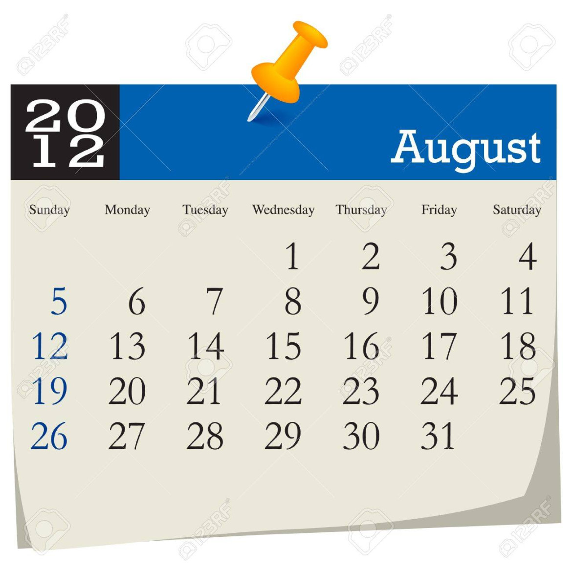 August  Calendar Royalty Free SVG, Cliparts, Vectors, and