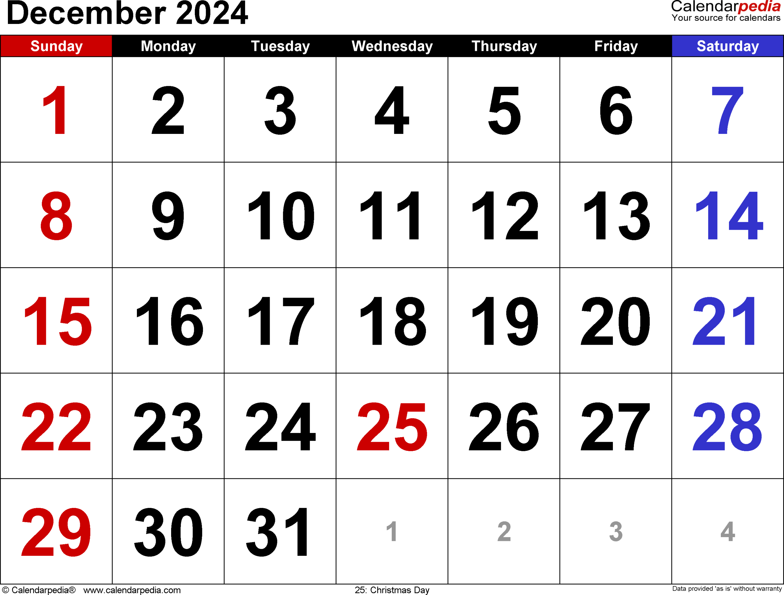 Monthly Calendar December 2024