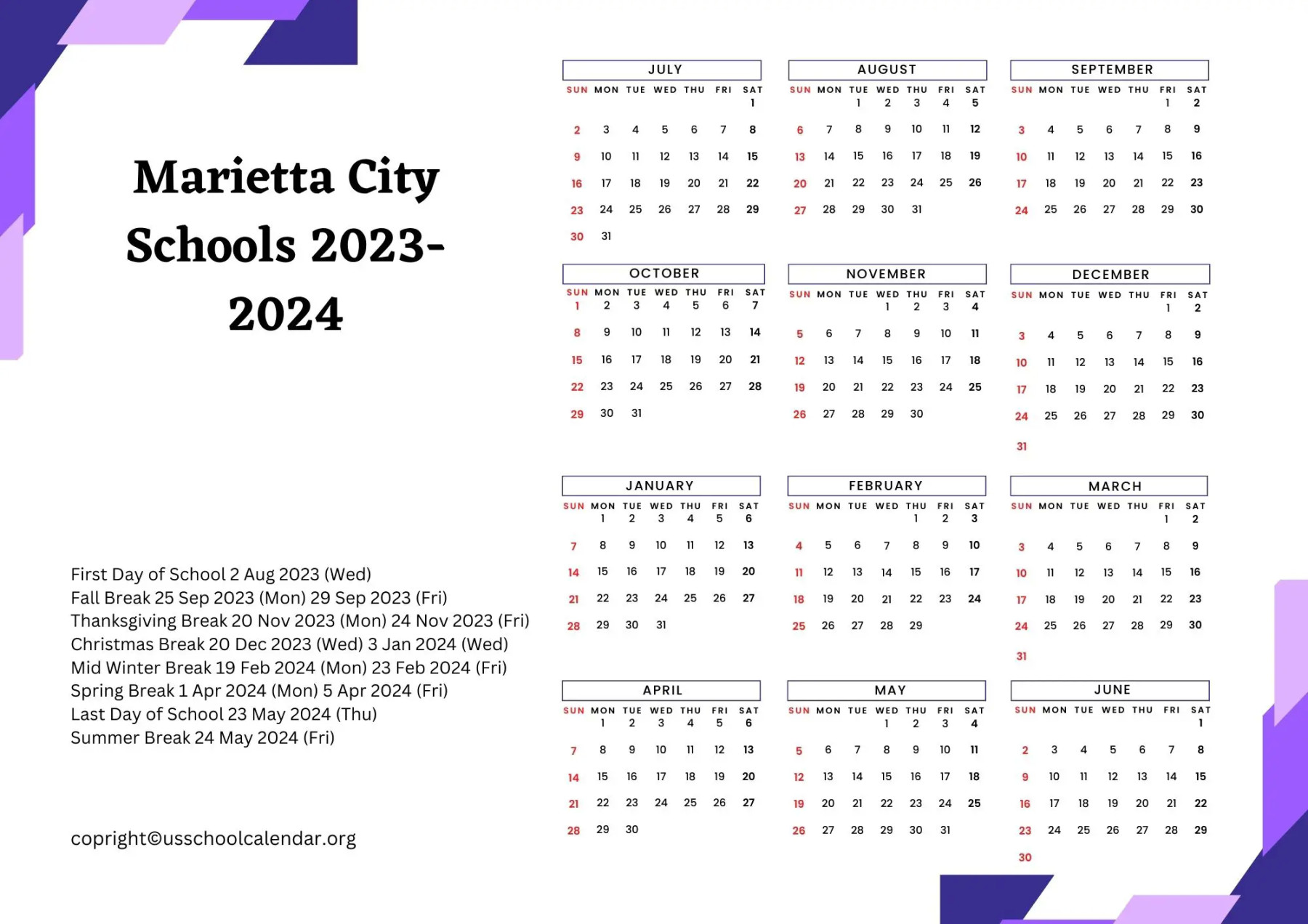 Marietta City Schools Calendar