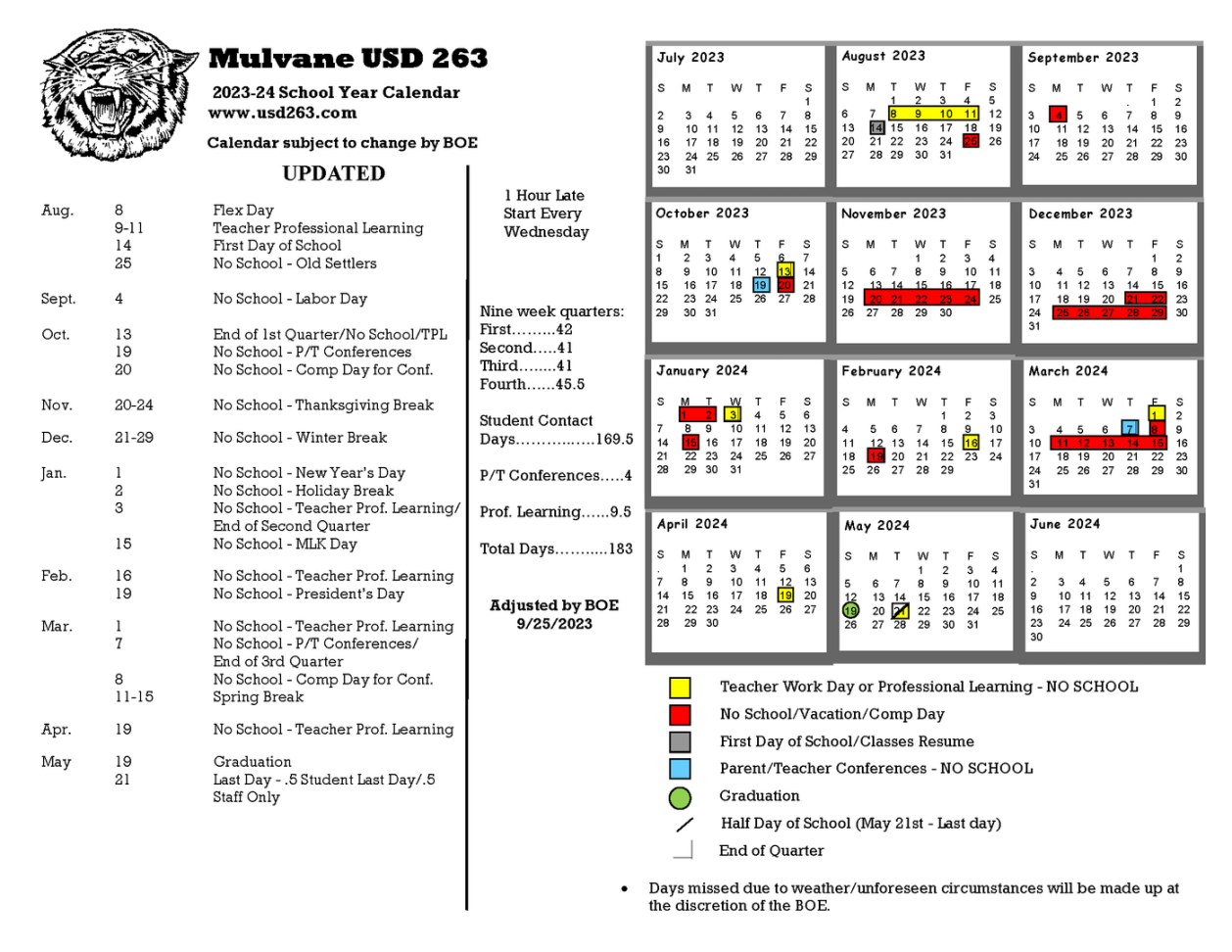 Mulvane School District USD  - School Calendar: -