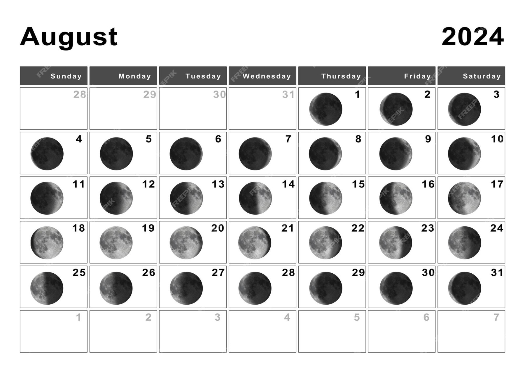 Premium Photo  August  lunar calendar, moon cycles, moon phases