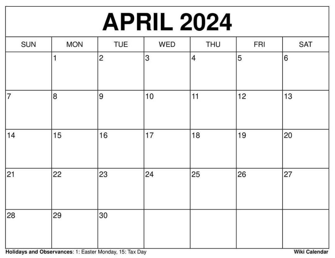 Printable April  Calendar Templates With Holidays