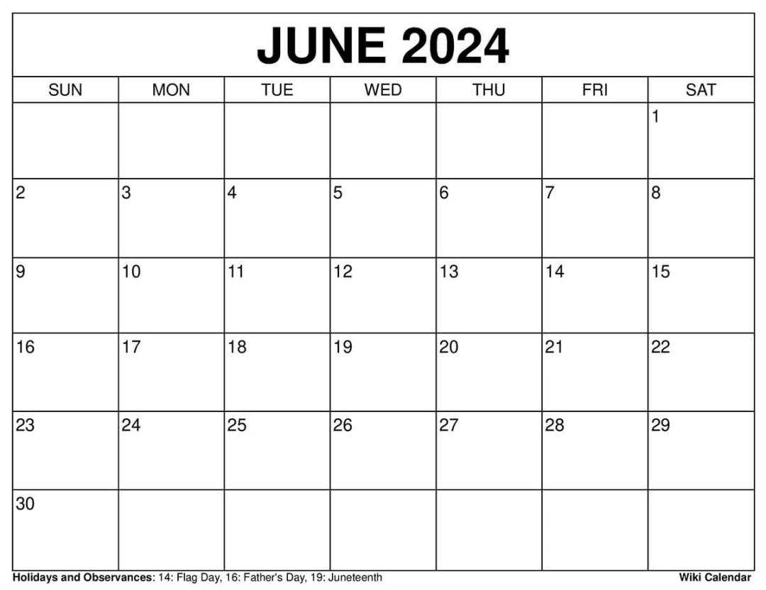Printable June  Calendar Templates with Holidays
