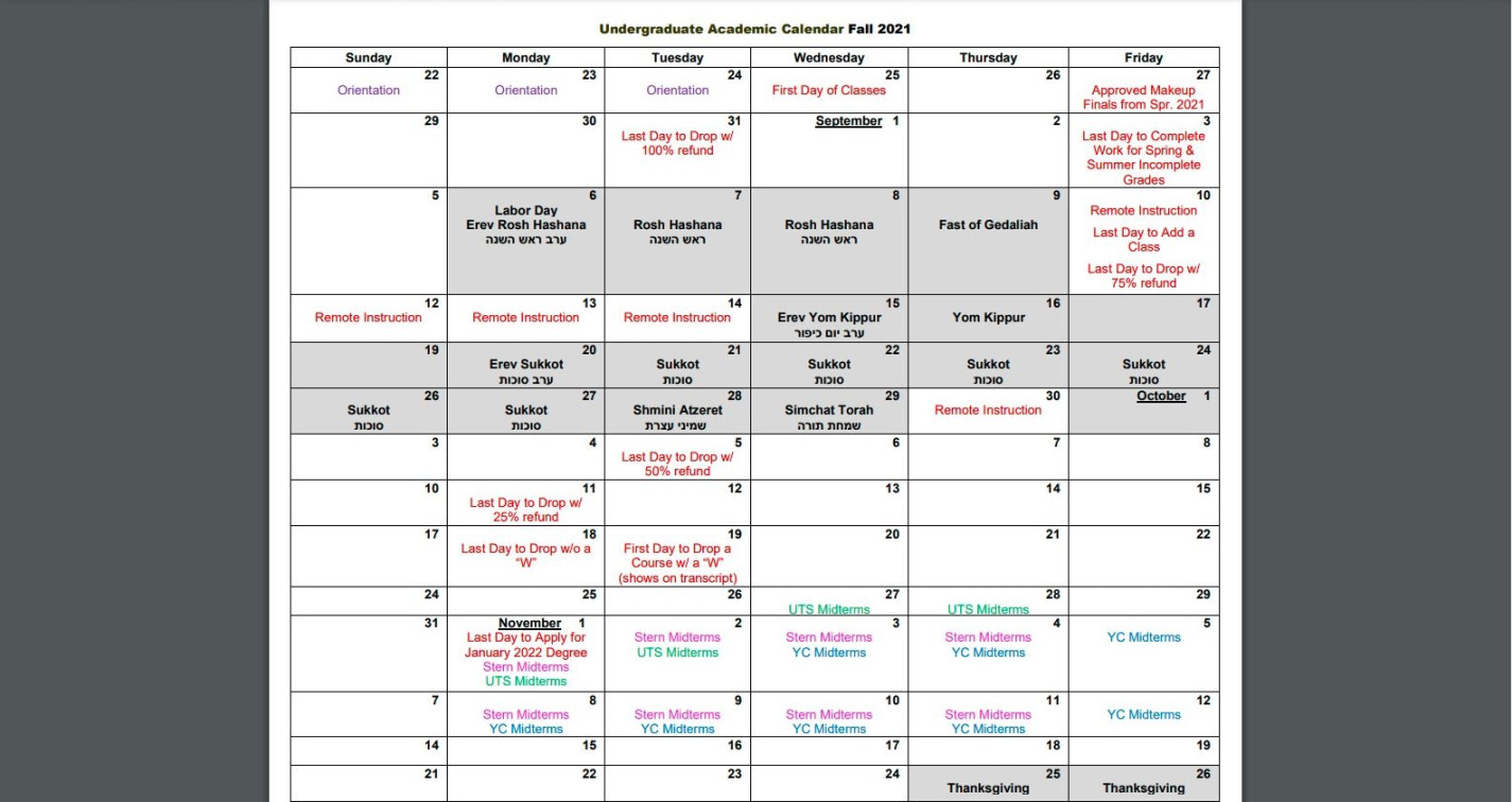 - Academic Calendar Contains Significant Changes