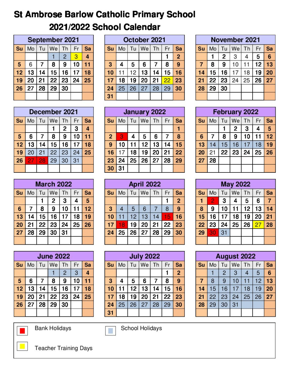 Academic Calendar - - St Ambrose Barlow Catholic Primary