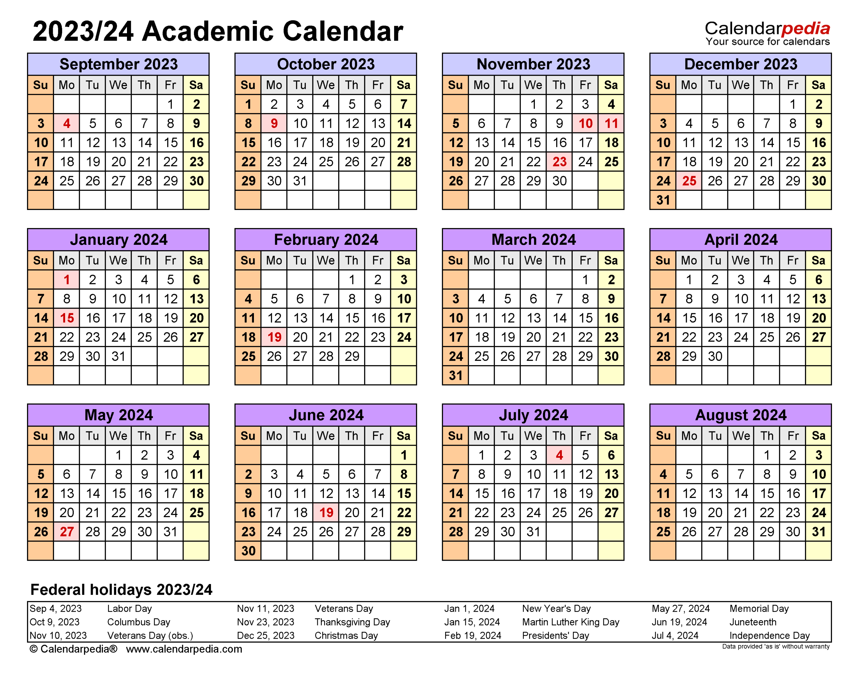 Academic Calendars / - Free Printable Word templates
