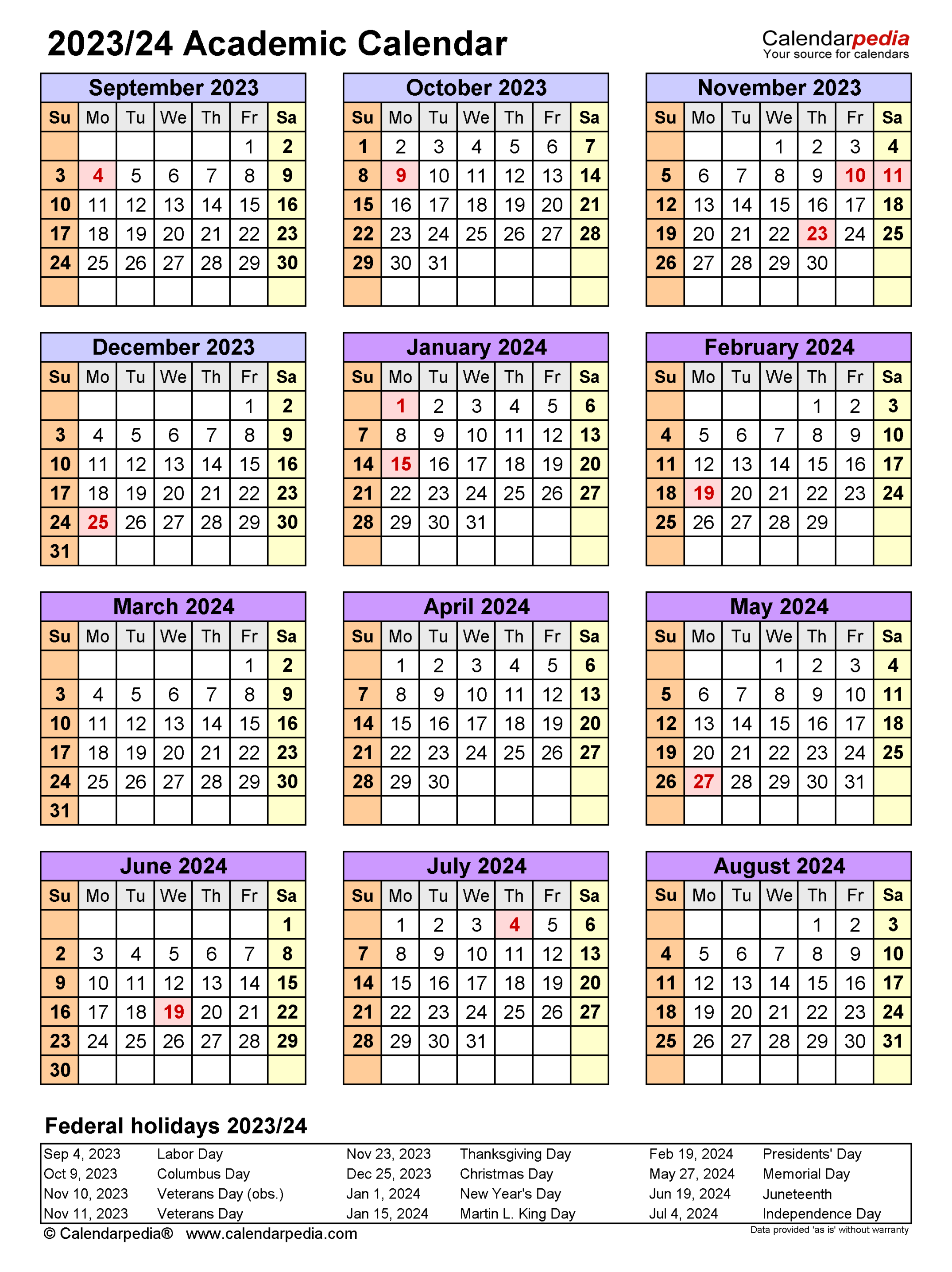 Academic Calendars / - Free Printable Word templates