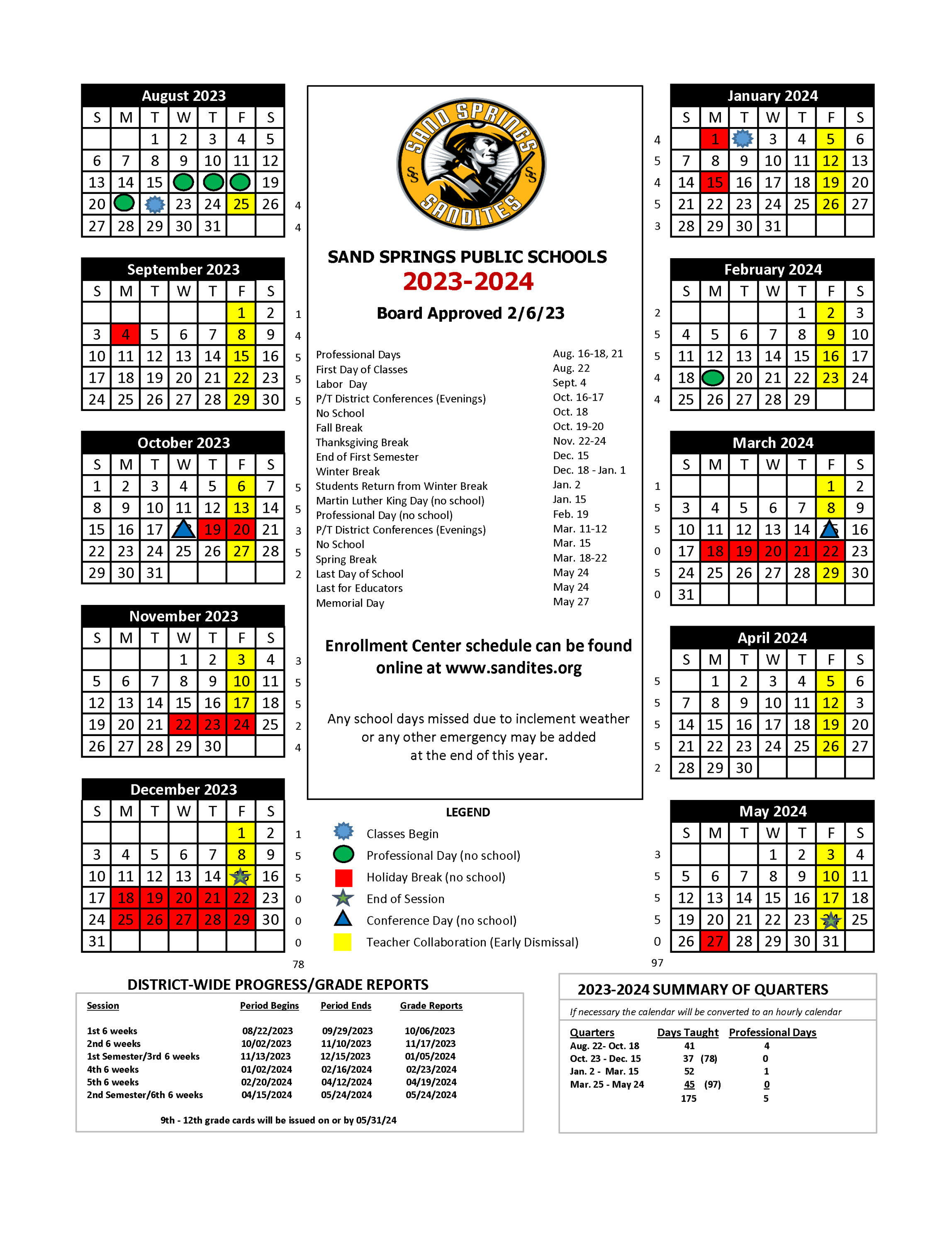 Approved School Calendars  Sand Springs Public Schools