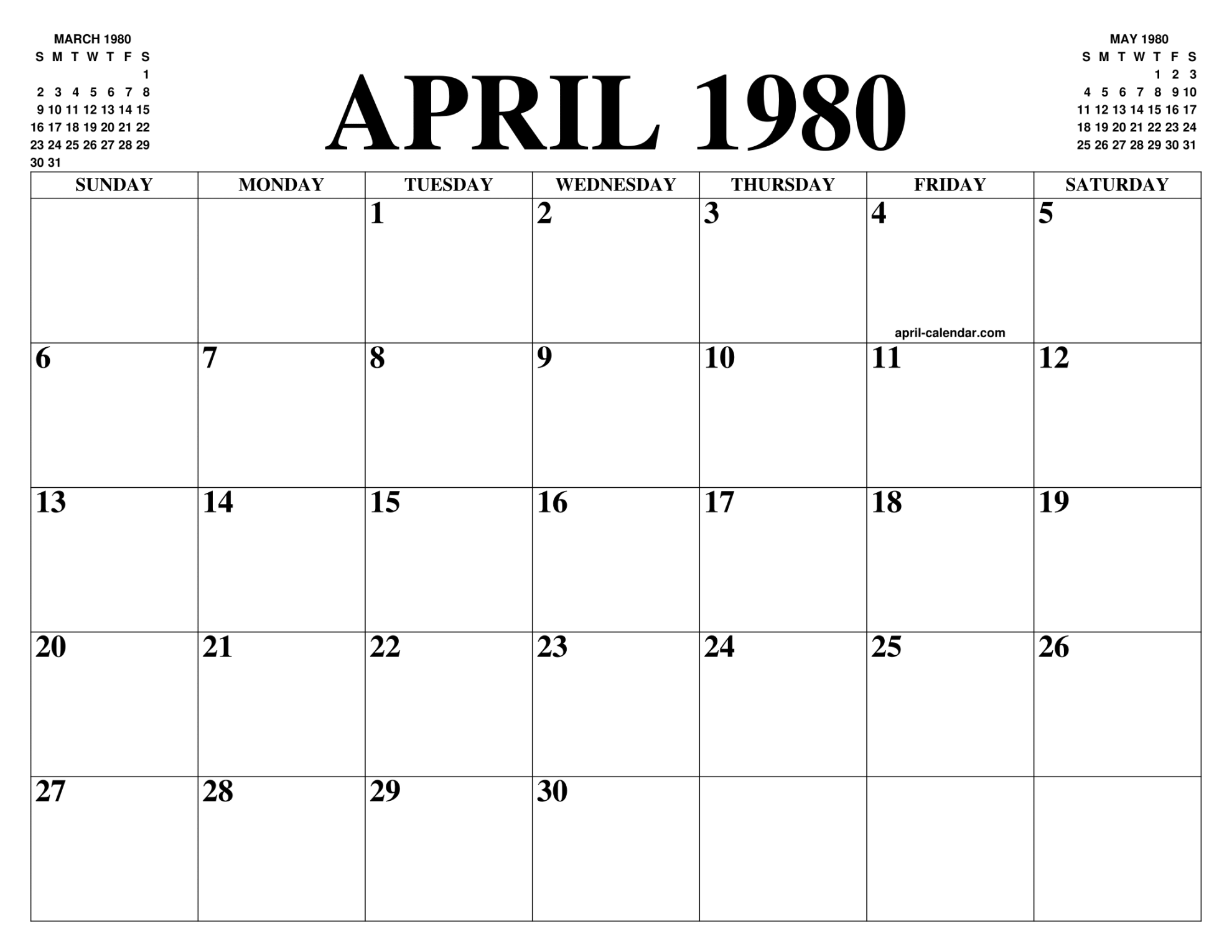 APRIL  CALENDAR OF THE MONTH: FREE PRINTABLE APRIL CALENDAR OF