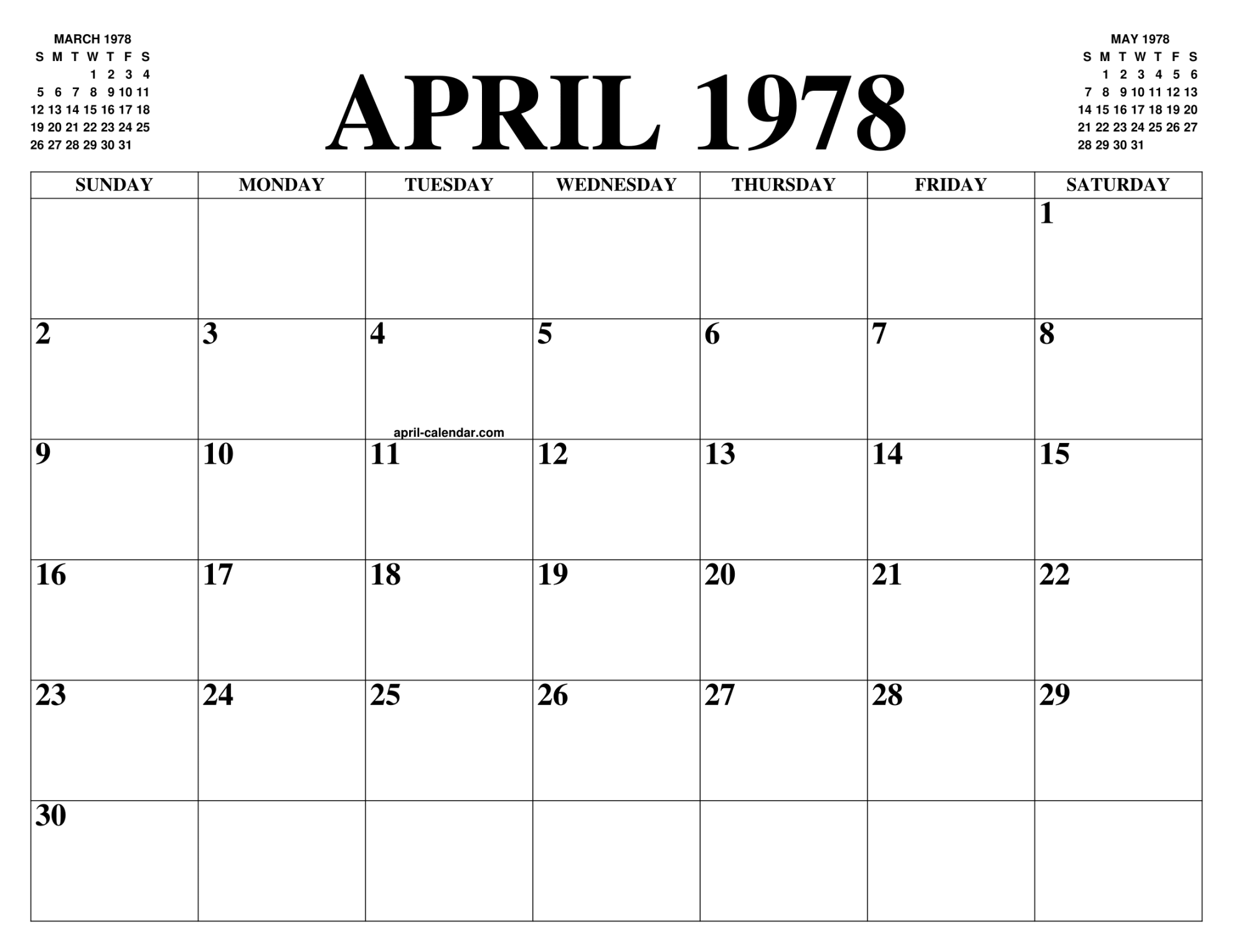 APRIL  CALENDAR OF THE MONTH: FREE PRINTABLE APRIL CALENDAR OF