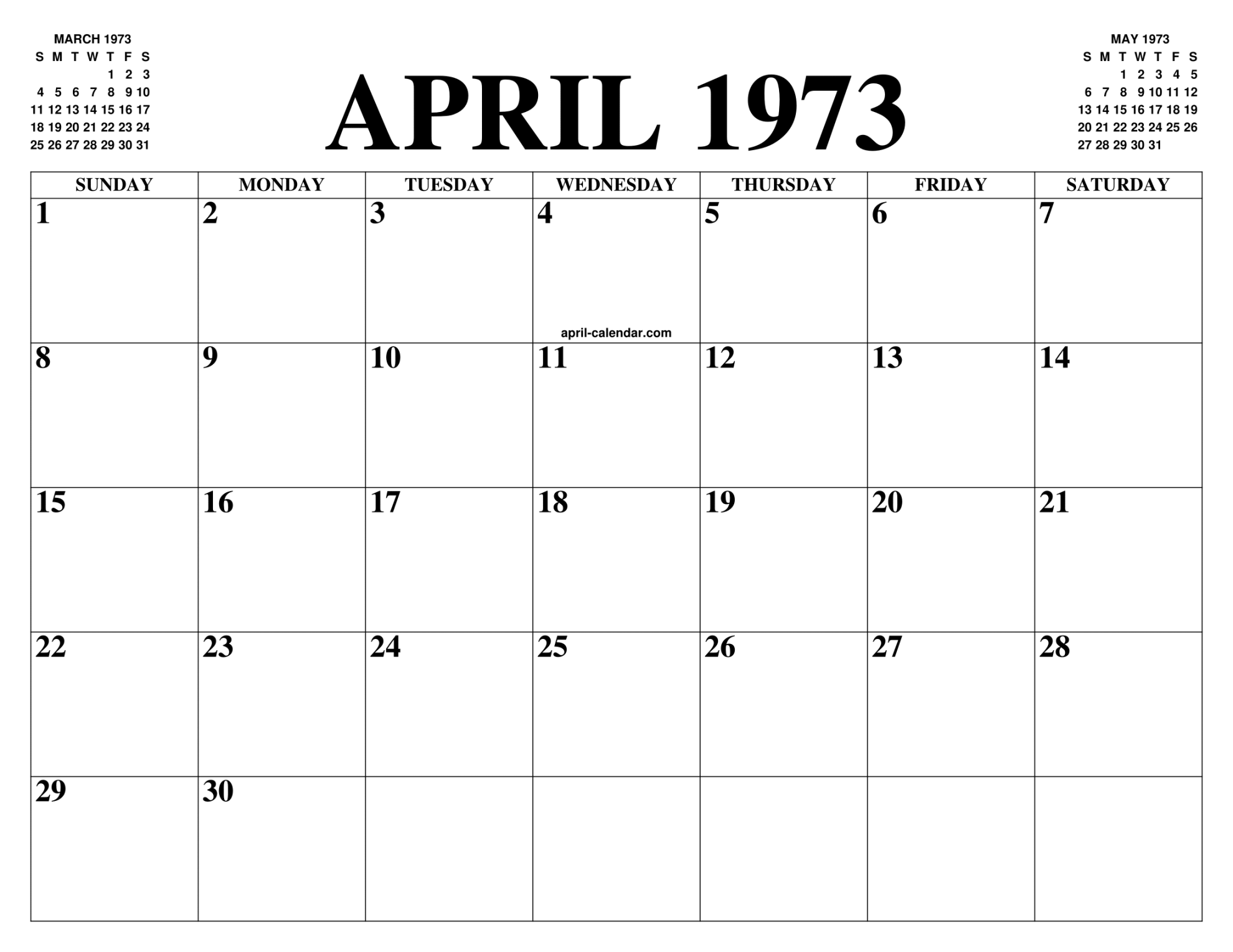 APRIL  CALENDAR OF THE MONTH: FREE PRINTABLE APRIL CALENDAR OF