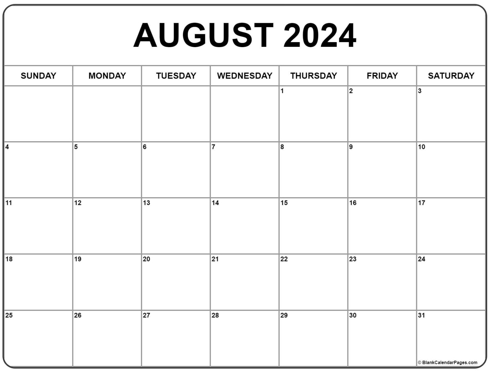 2024 August Calendar Printable