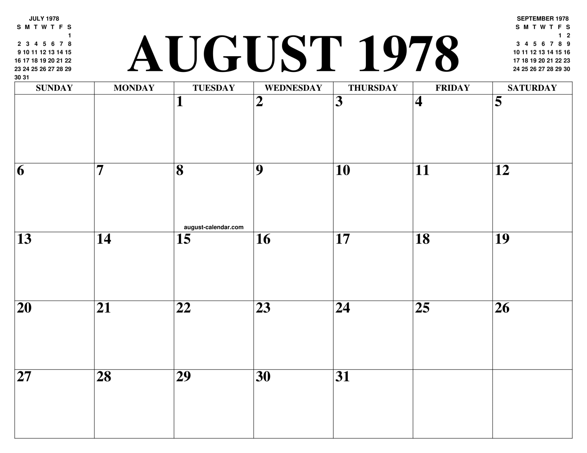 AUGUST  CALENDAR OF THE MONTH: FREE PRINTABLE AUGUST CALENDAR