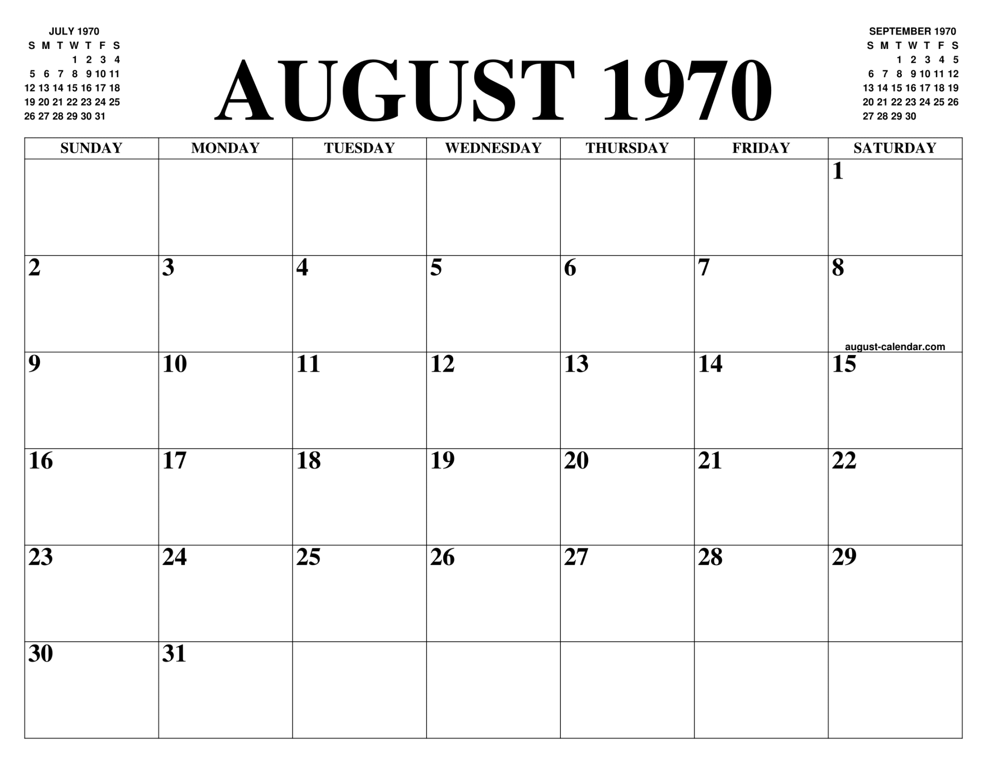 AUGUST  CALENDAR OF THE MONTH: FREE PRINTABLE AUGUST CALENDAR