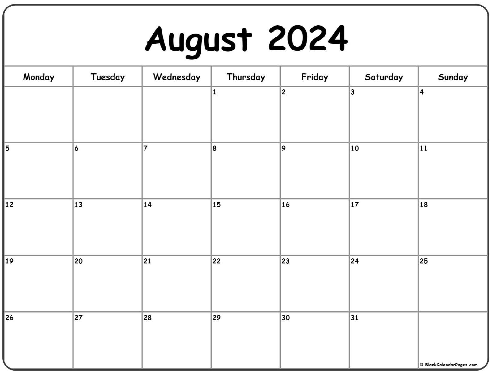 August 2024 Blank Calendar