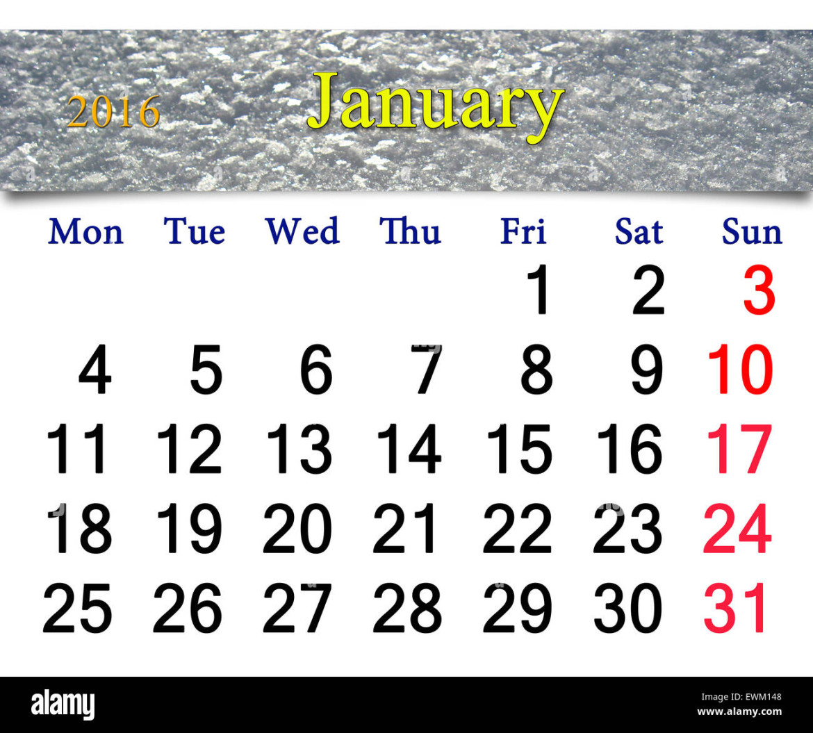 beautiful calendar for January  with snowy ribbon
