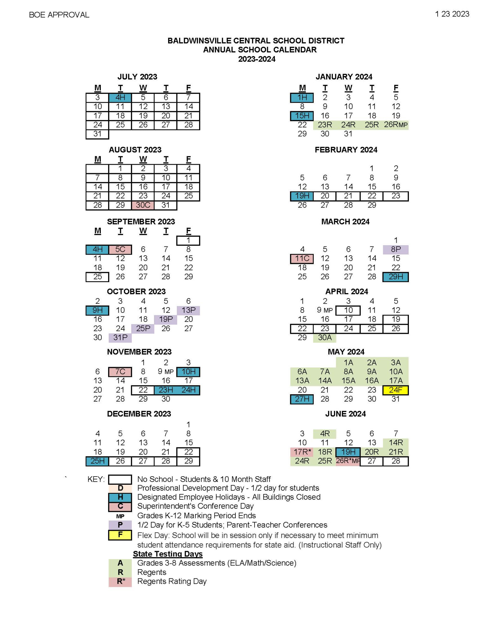 Board of Education approves - school calendar
