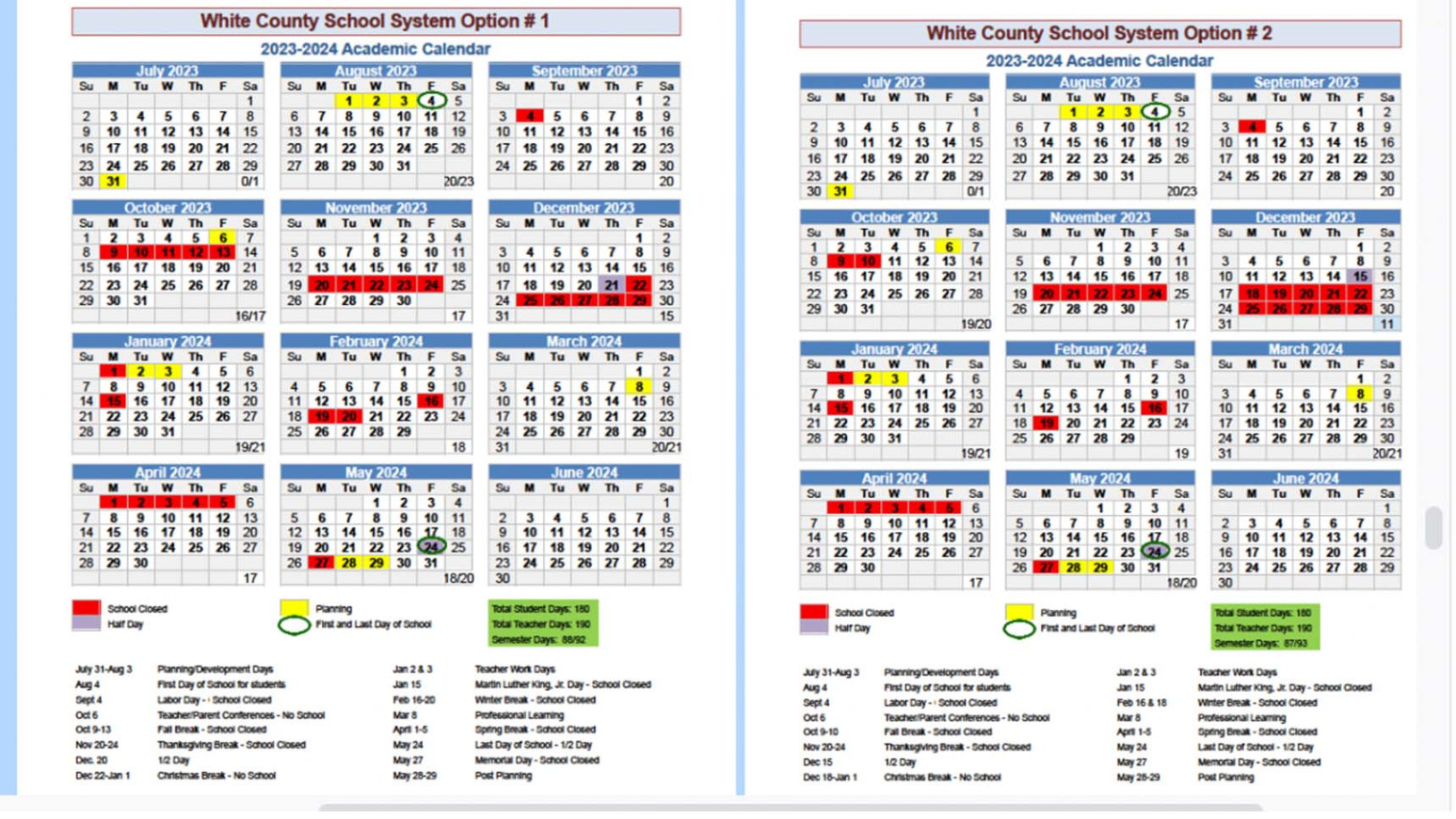 Board of Education studies options for - academic calendar