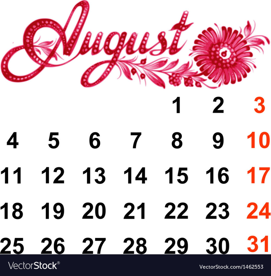 Calendar august  Royalty Free Vector Image