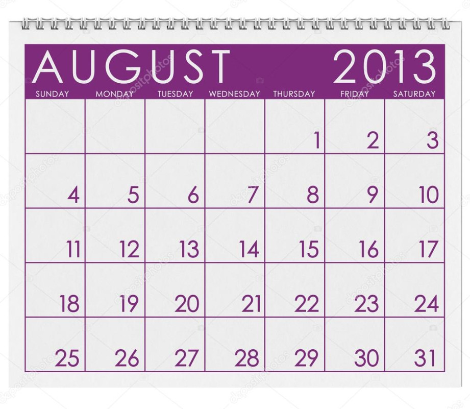 August 2013 Monthly Calendar