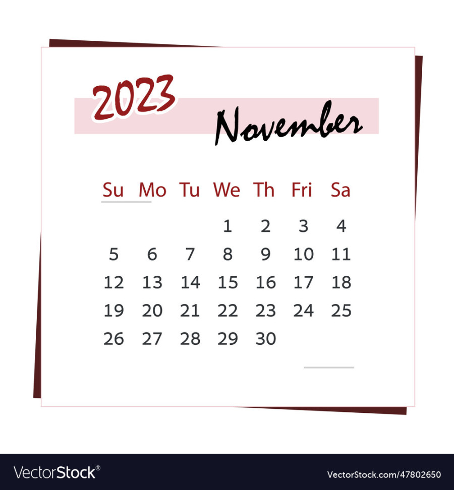 Calendar  for month of november square Vector Image