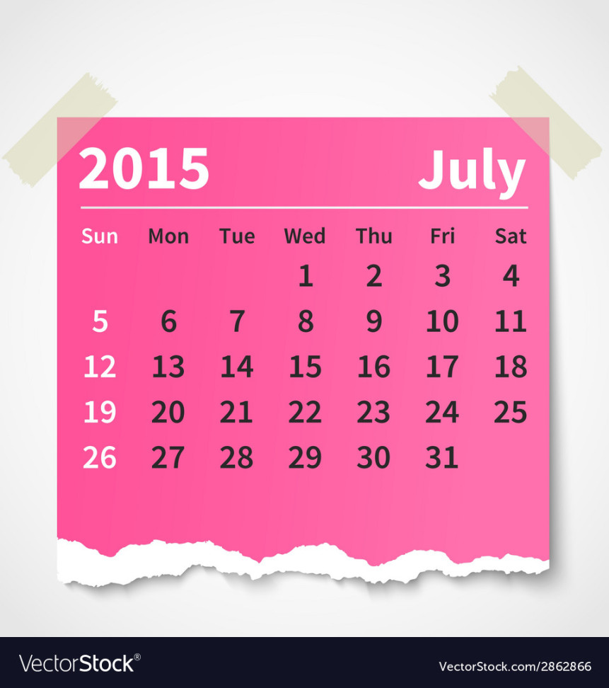 Calendar july  colorful torn paper Royalty Free Vector