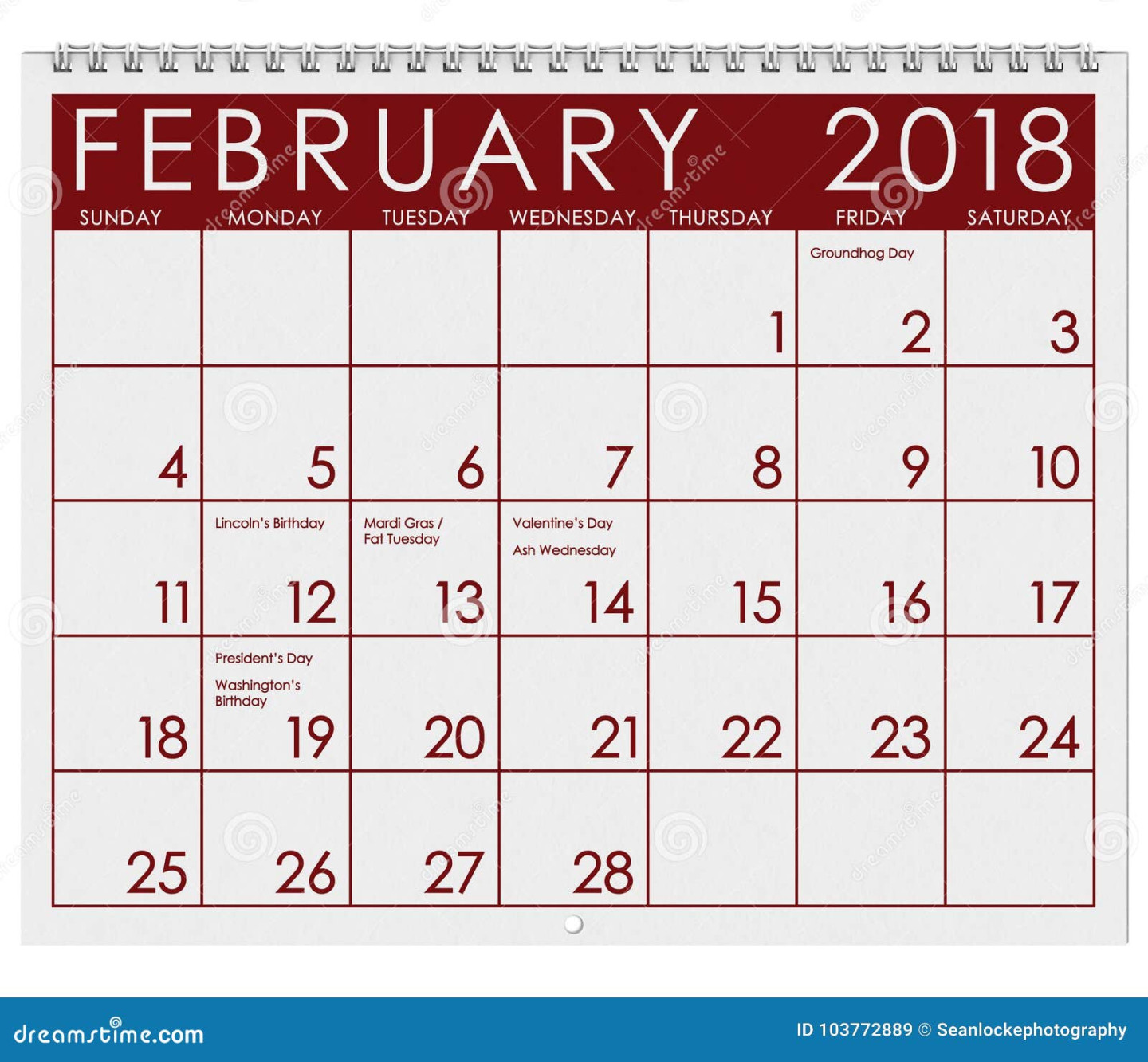 Calendar: Month of February with Valentine`s Day Stock