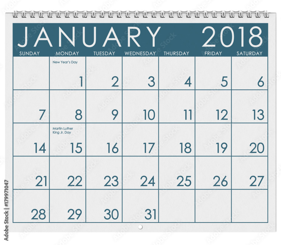 Calendar: Month Of January With New Year