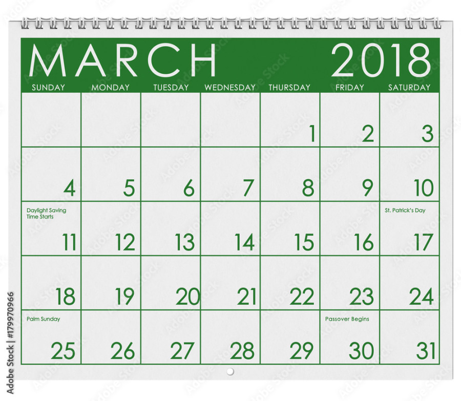 2018 Calendar March Month