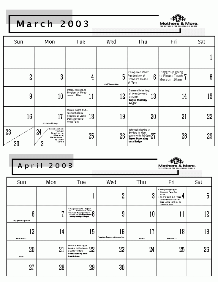 Calendar For 2003 March