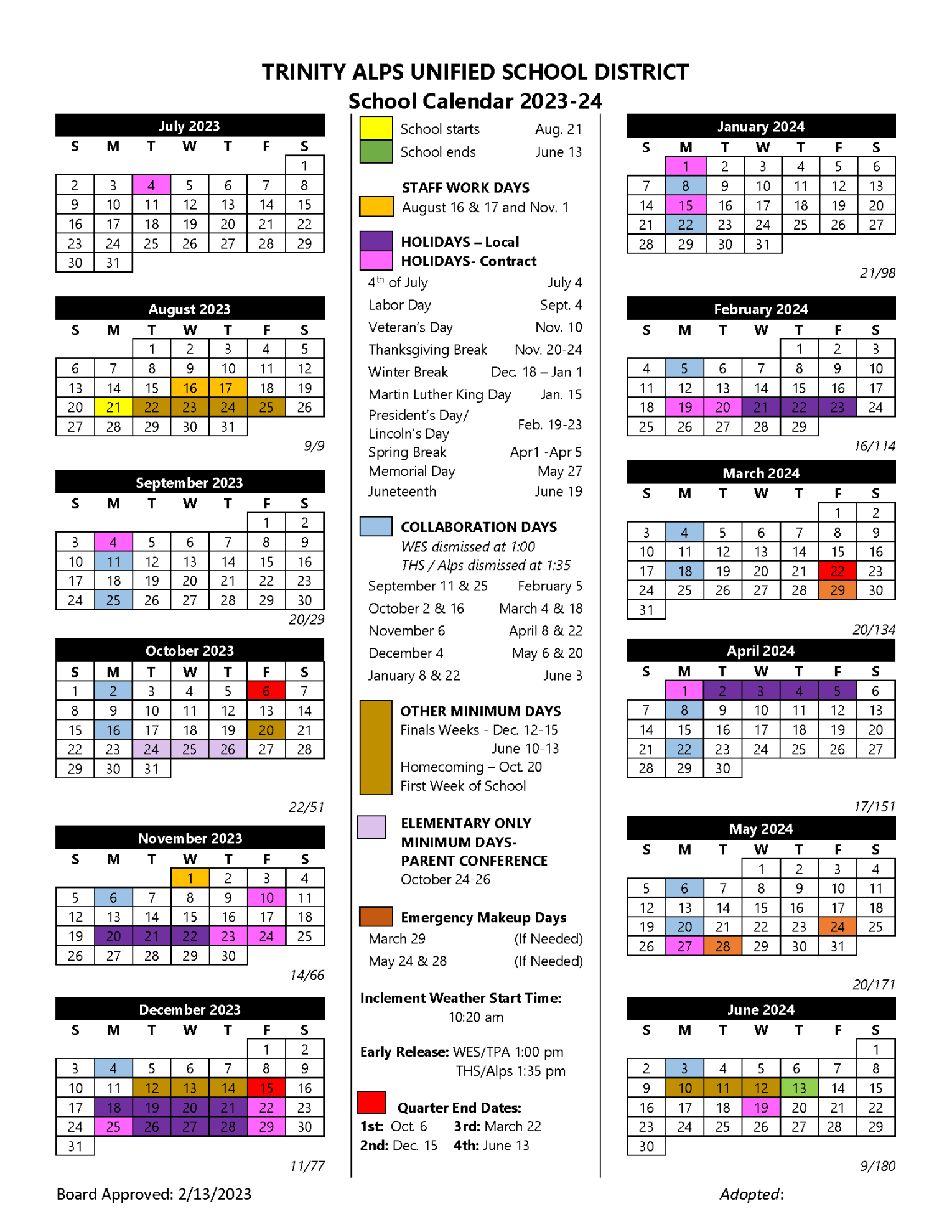 Calendar  Trinity High School
