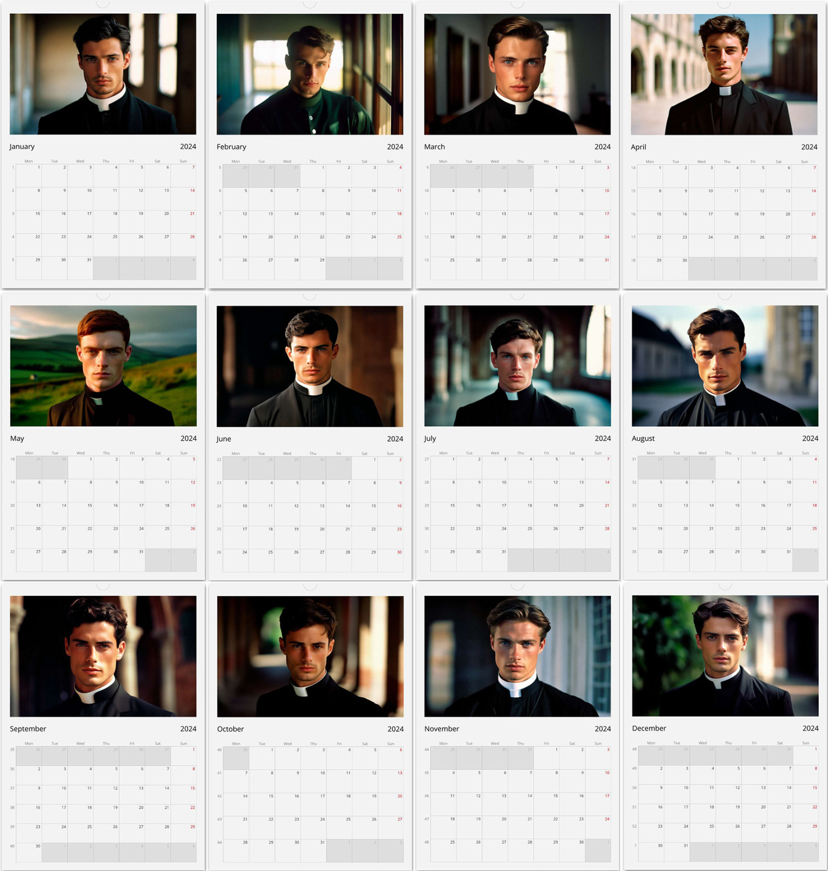 Calendario Romano Wall Calendar  Hot Priest Calendar Gift Idea