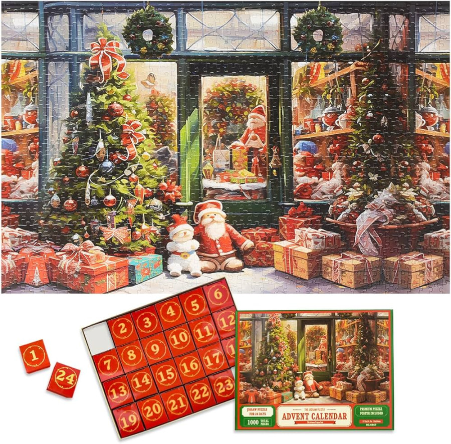 Christmas Advent Calendar  Jigsaw Puzzles - Christmas Shop  Pieces  Holiday Puzzles for Kids and Adults, . in x
