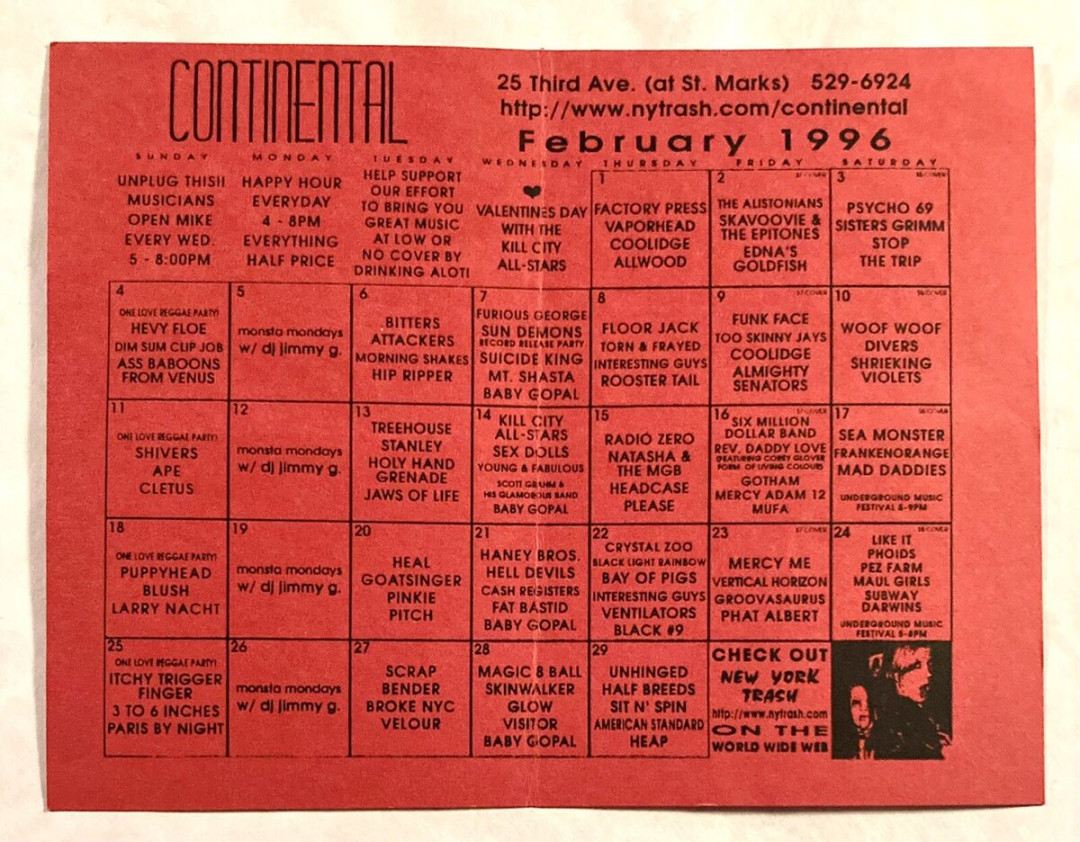 CONTINENTAL VINTAGE FEBRUARY  CALENDAR OF UPCOMING SHOWS SMALL FLYER  NYHC