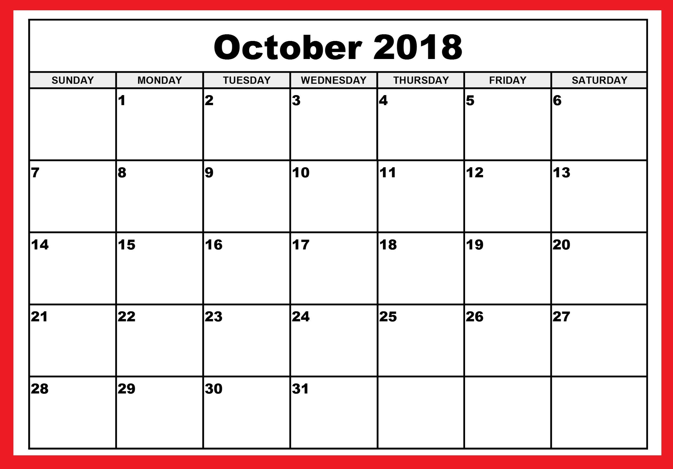 Cute October Calendar  Template  October calendar, October