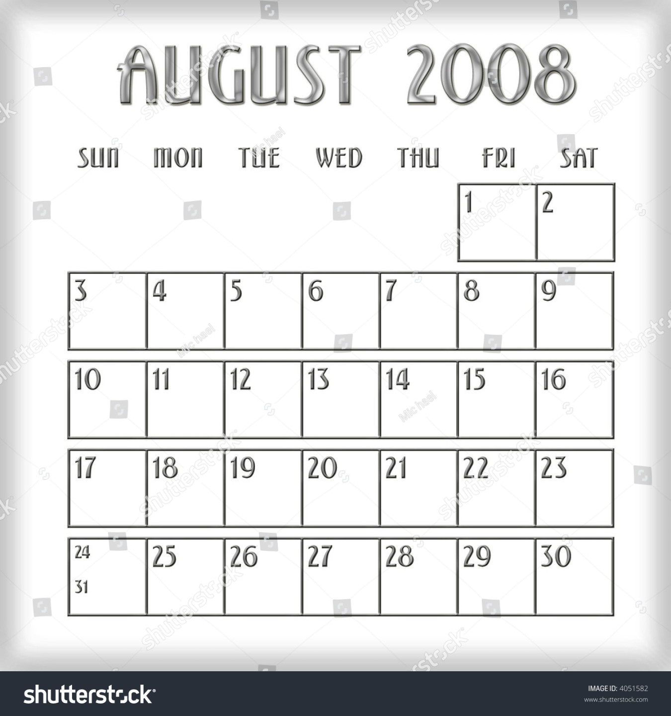 d August  Agenda Calendar Stock Illustration