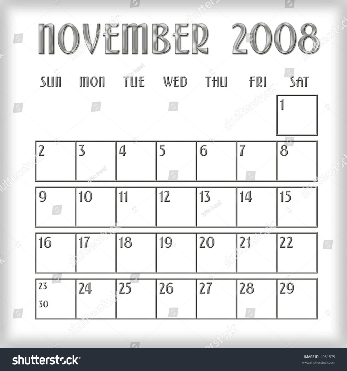 d November  Agenda Calendar Stock Illustration