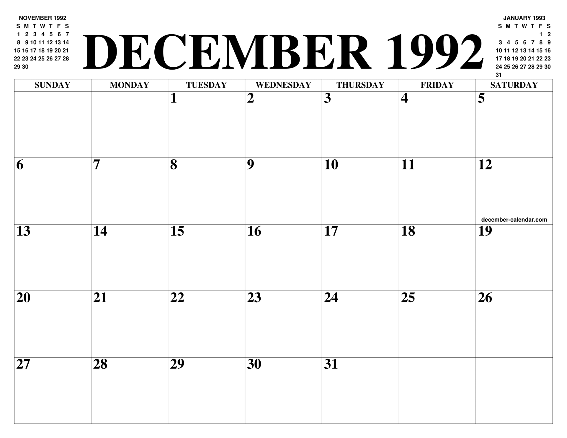 DECEMBER  CALENDAR OF THE MONTH: FREE PRINTABLE DECEMBER
