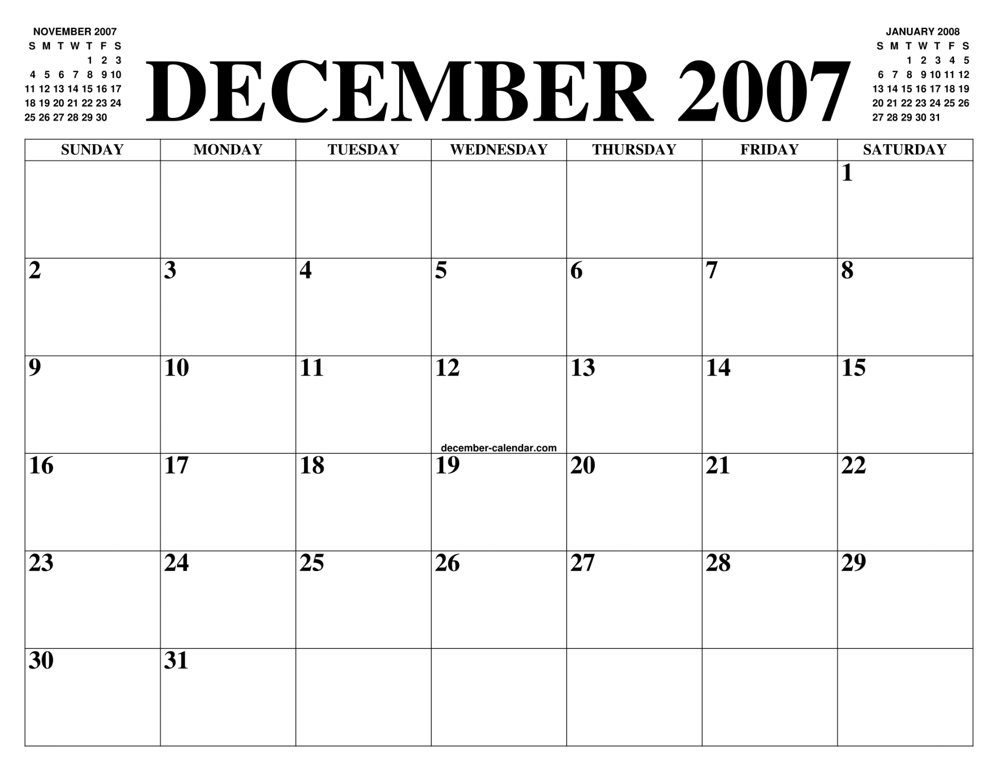 DECEMBER  CALENDAR OF THE MONTH: FREE PRINTABLE DECEMBER