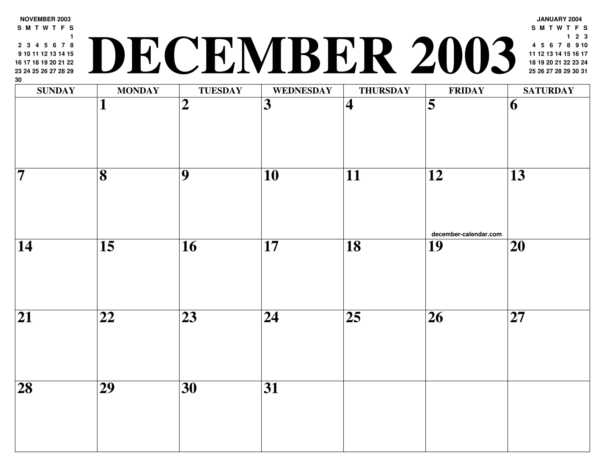 DECEMBER  CALENDAR OF THE MONTH: FREE PRINTABLE DECEMBER