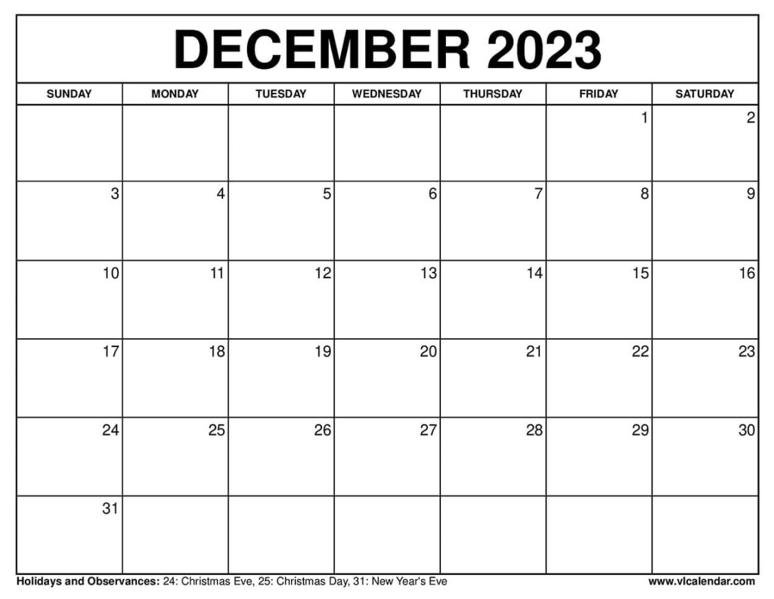 December  Calendar Printable Templates with Holidays