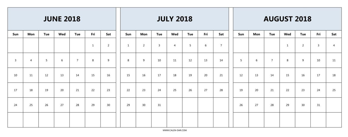 Download June July August  Calendar Printable Free  June