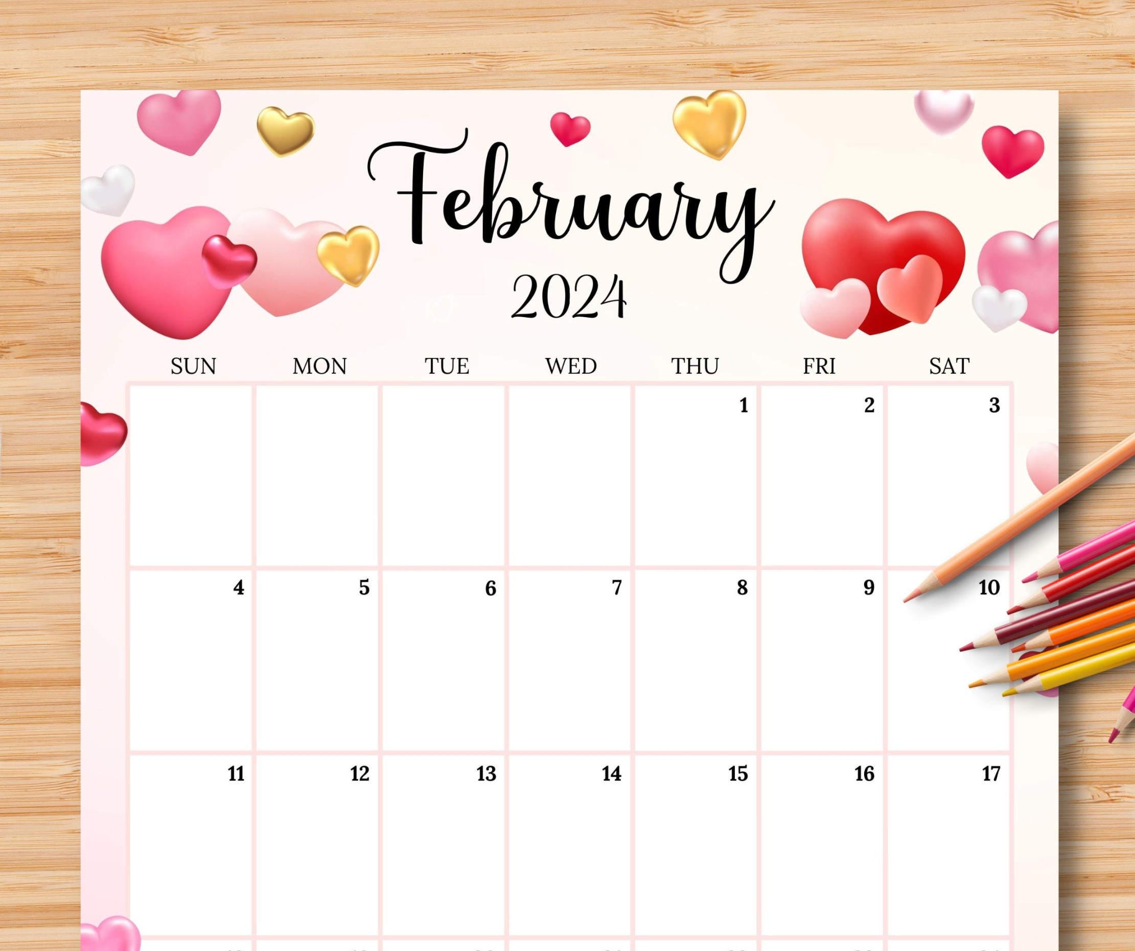 EDITABLE February  Calendar vertical / Portrait, Cute