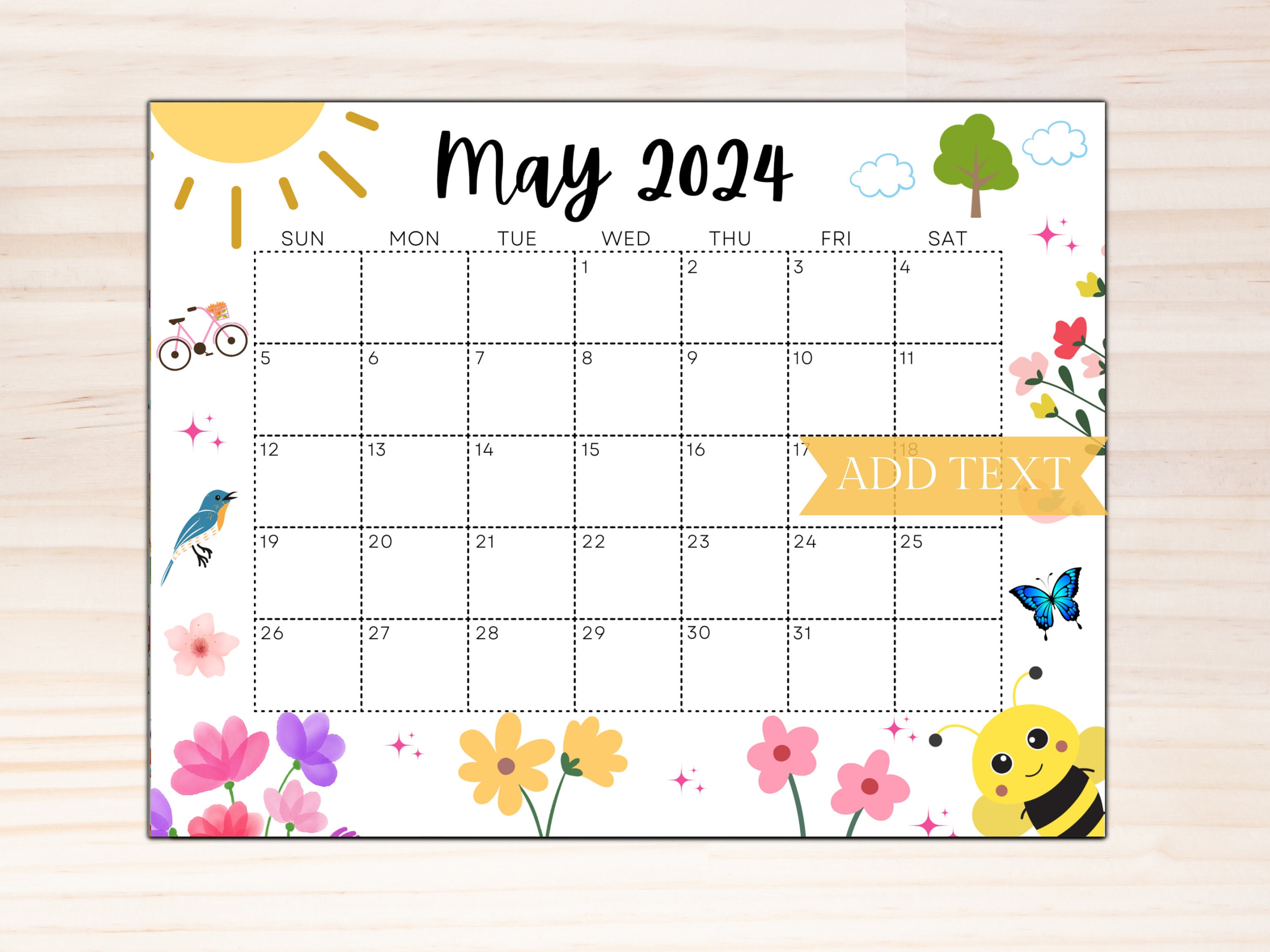EDITABLE May  Calendar, Printable Wall Calendar , Cute
