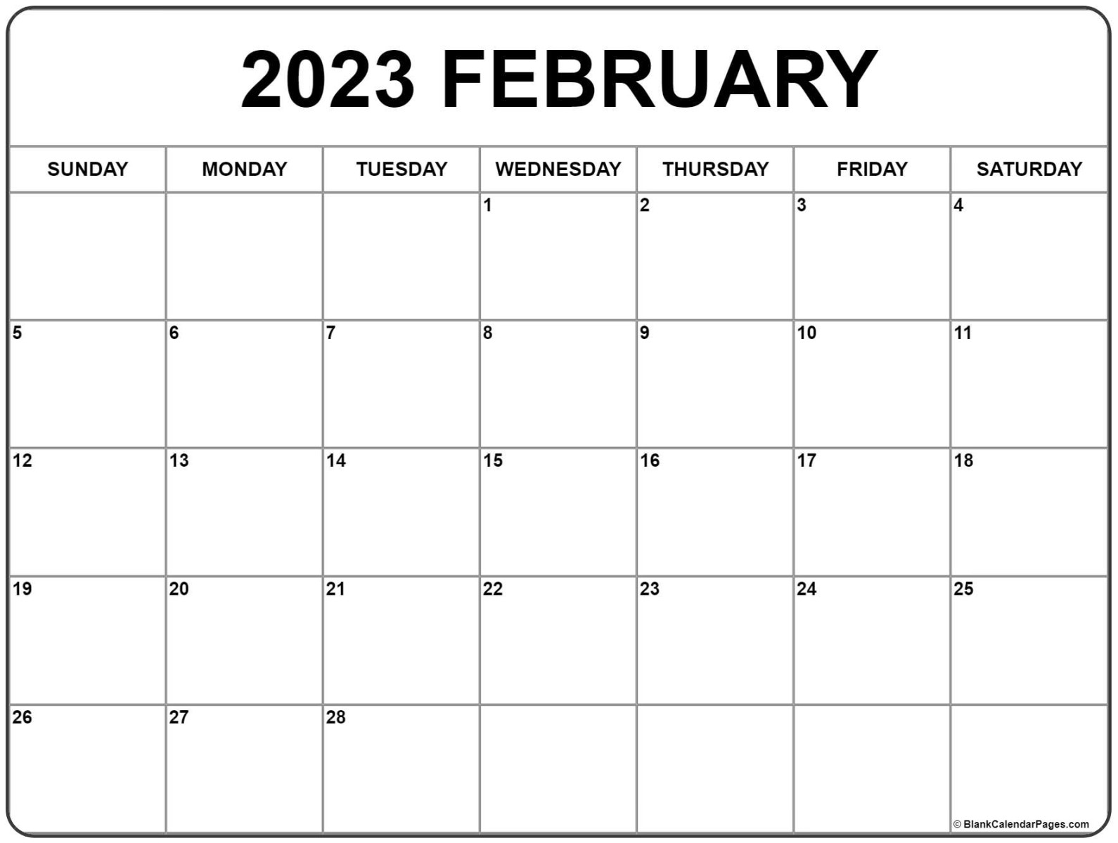 Blank Calendar Of February