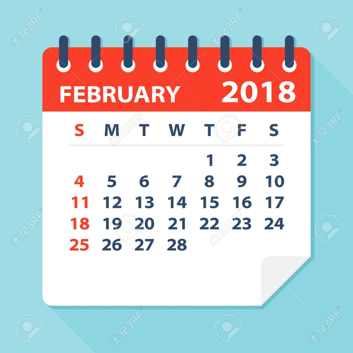 February  Calendar Leaf - Flat Vector Illustration Royalty