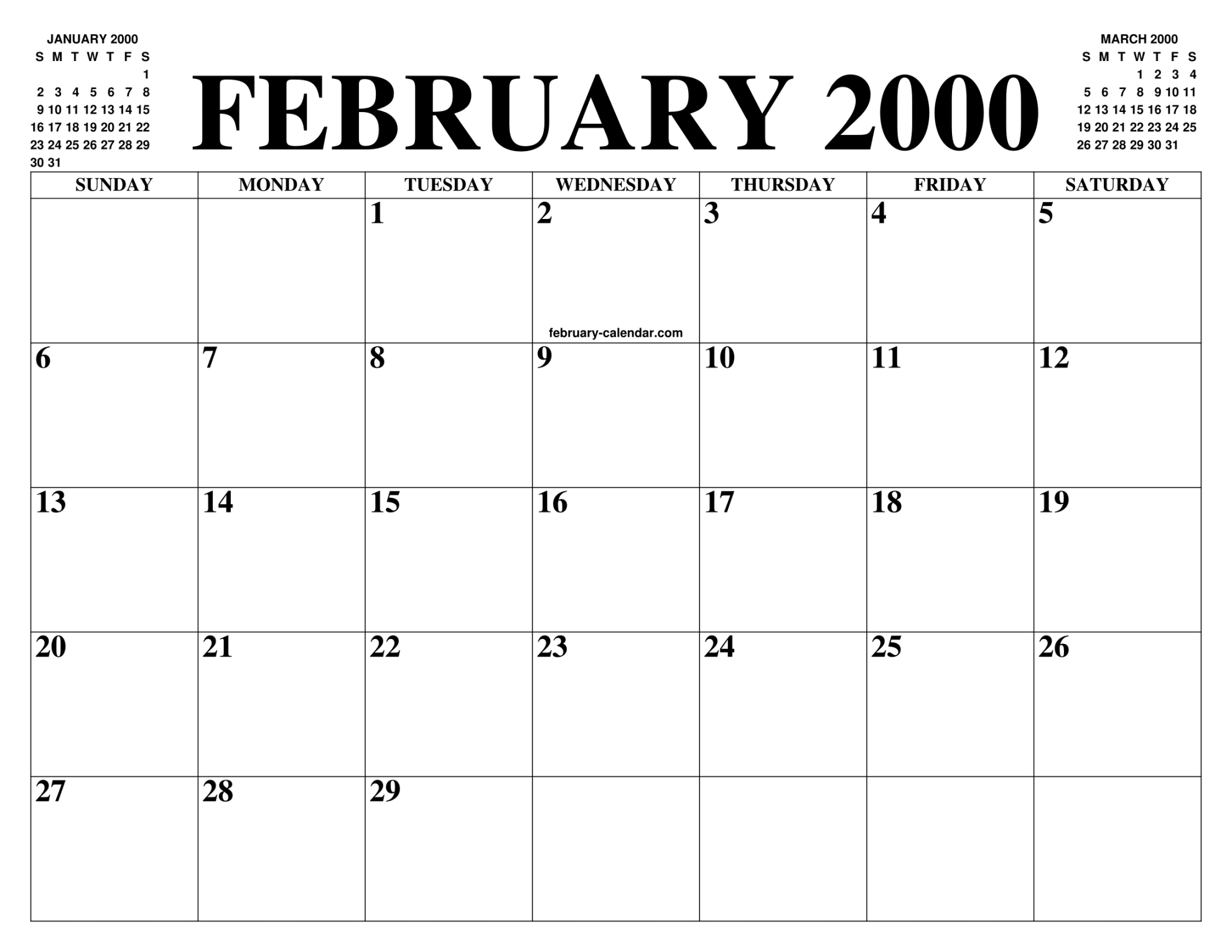 FEBRUARY  CALENDAR OF THE MONTH: FREE PRINTABLE FEBRUARY