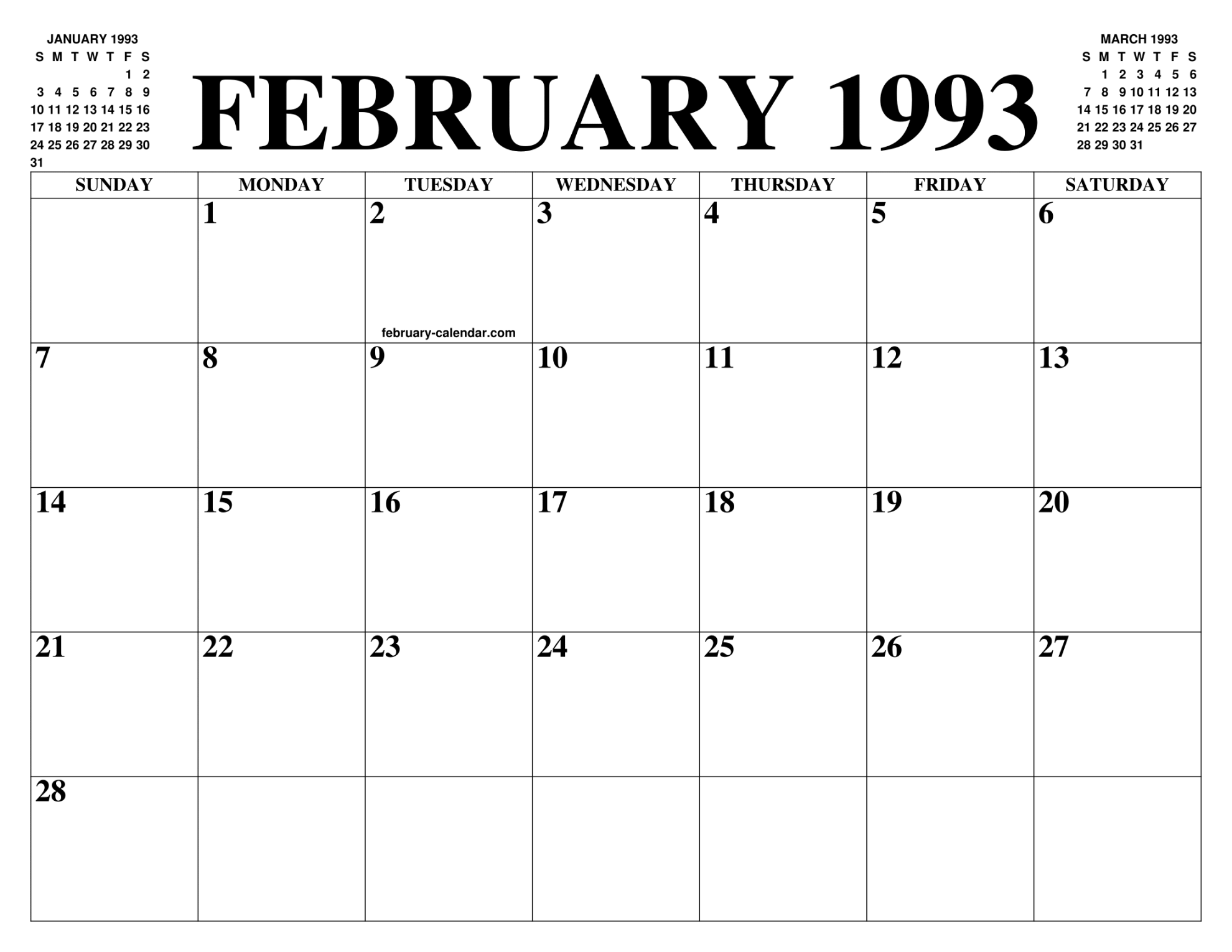 FEBRUARY  CALENDAR OF THE MONTH: FREE PRINTABLE FEBRUARY