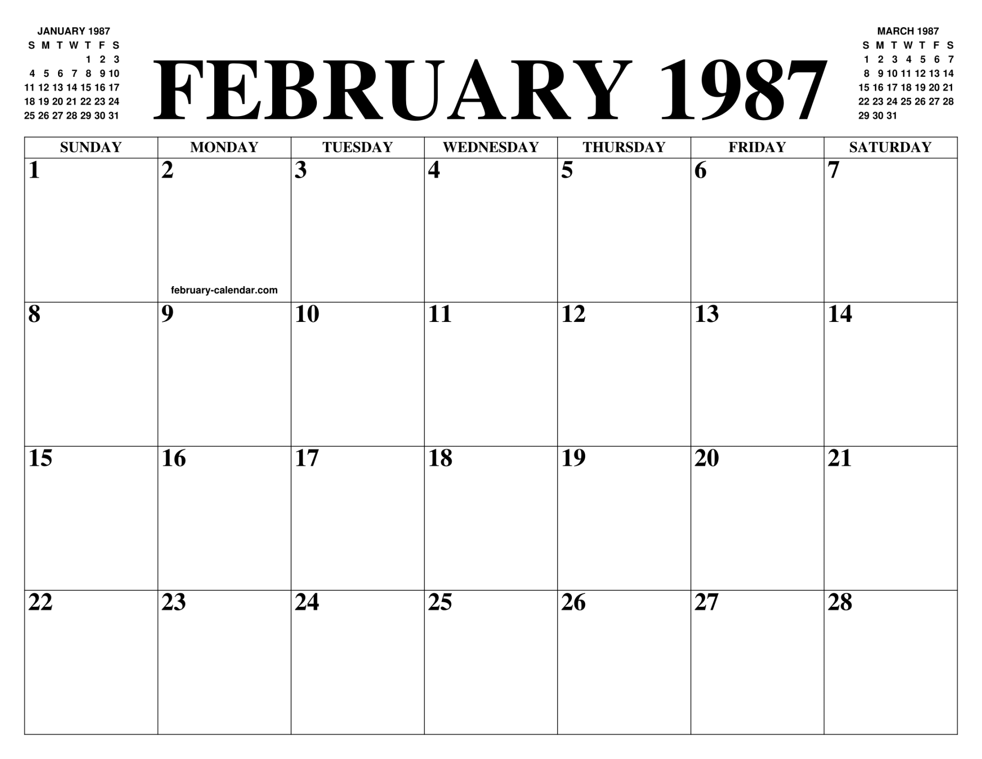 FEBRUARY  CALENDAR OF THE MONTH: FREE PRINTABLE FEBRUARY