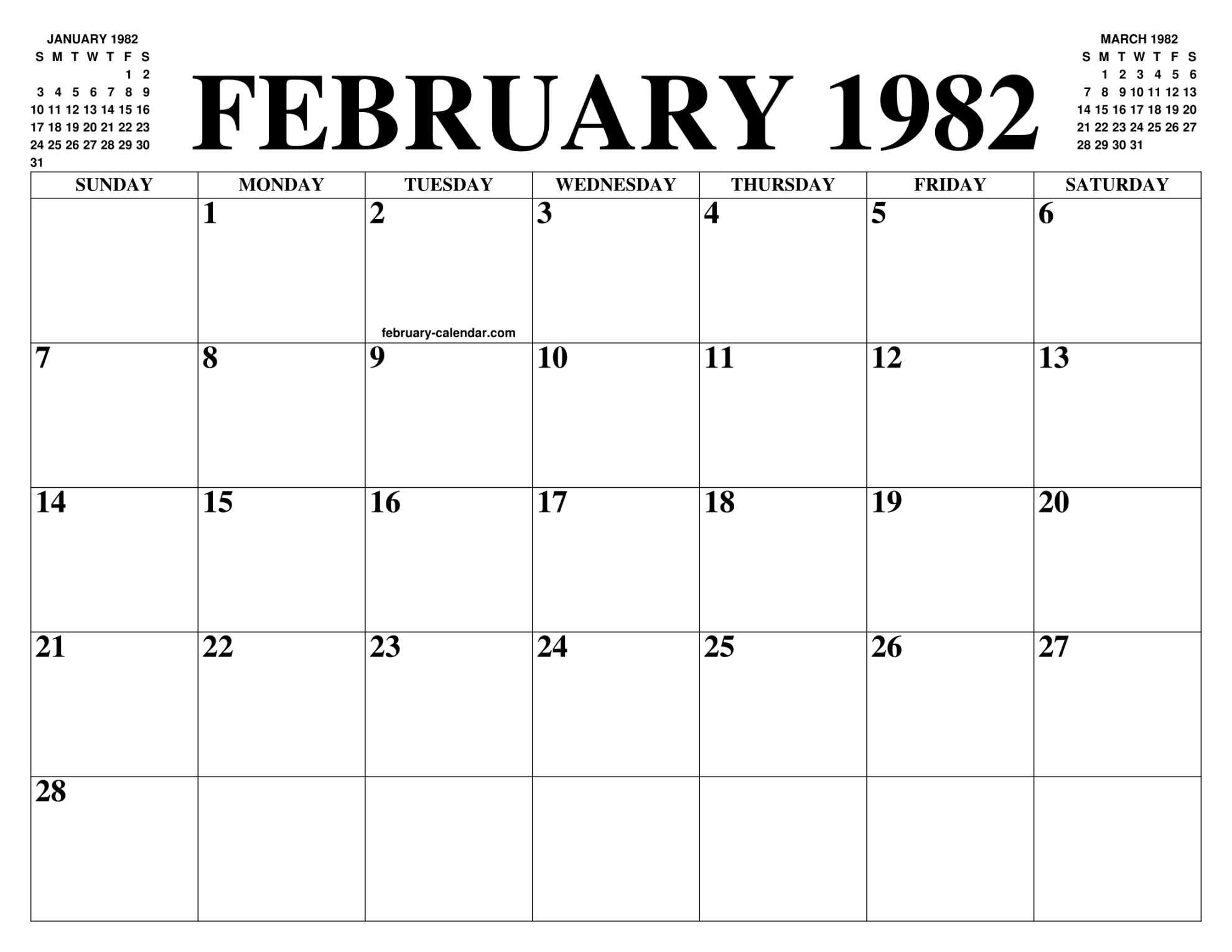 FEBRUARY  CALENDAR OF THE MONTH: FREE PRINTABLE FEBRUARY